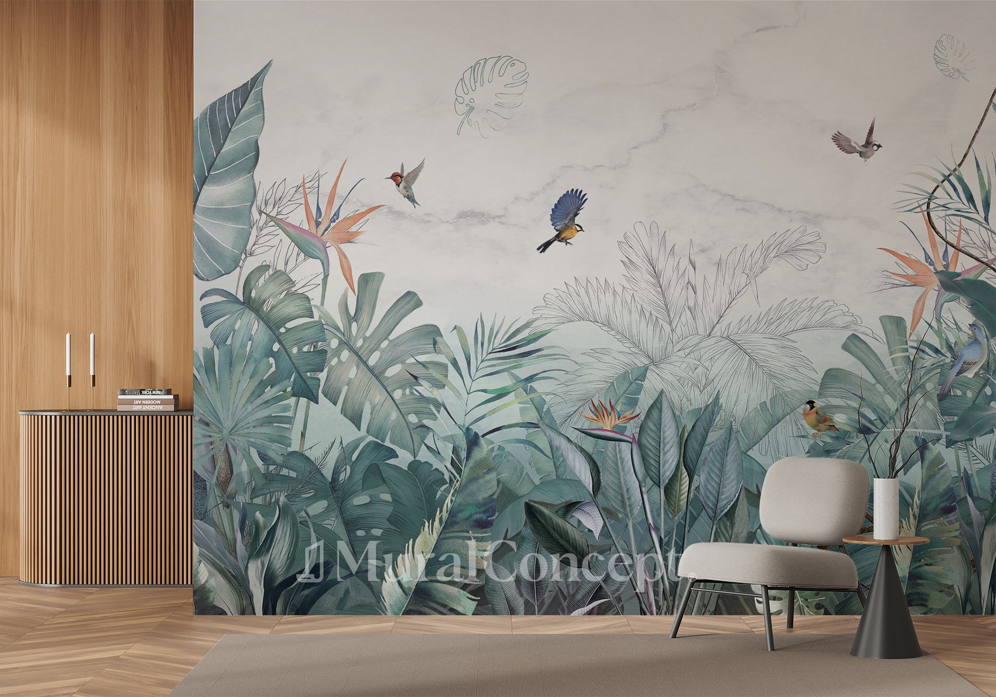 Papier peint jungle bleu marbre - panoramique français