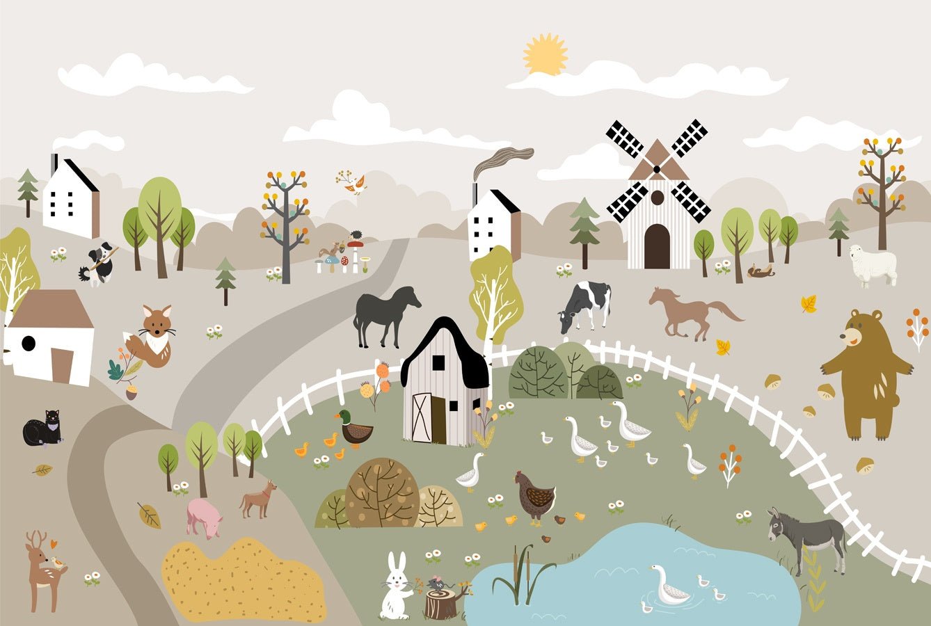 Papier peint les animaux de la ferme - Muralconceptpapier_peint_sur_mesure