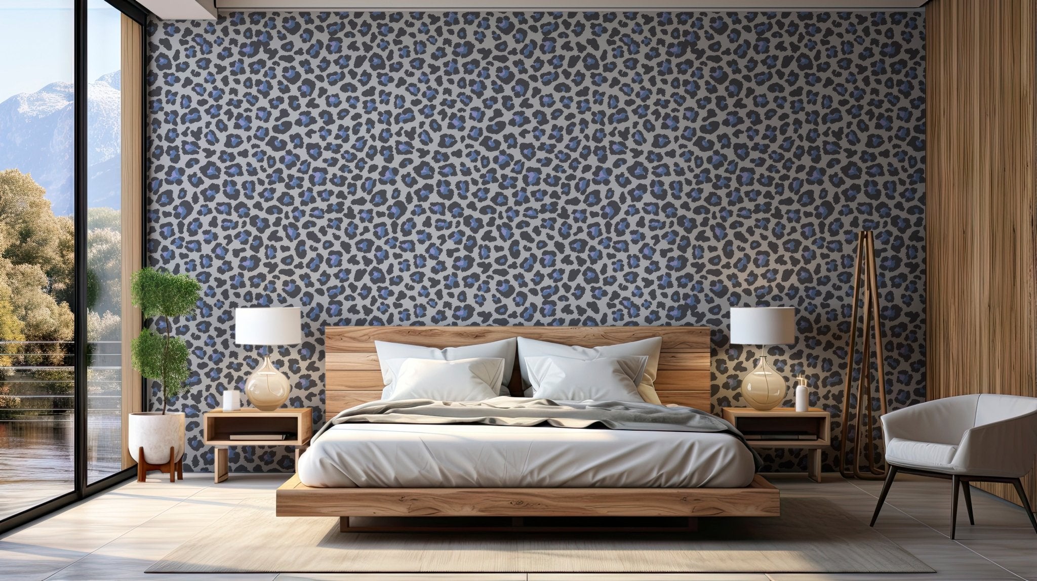 Papier peint motif léopard bleu, mural concept, tendance