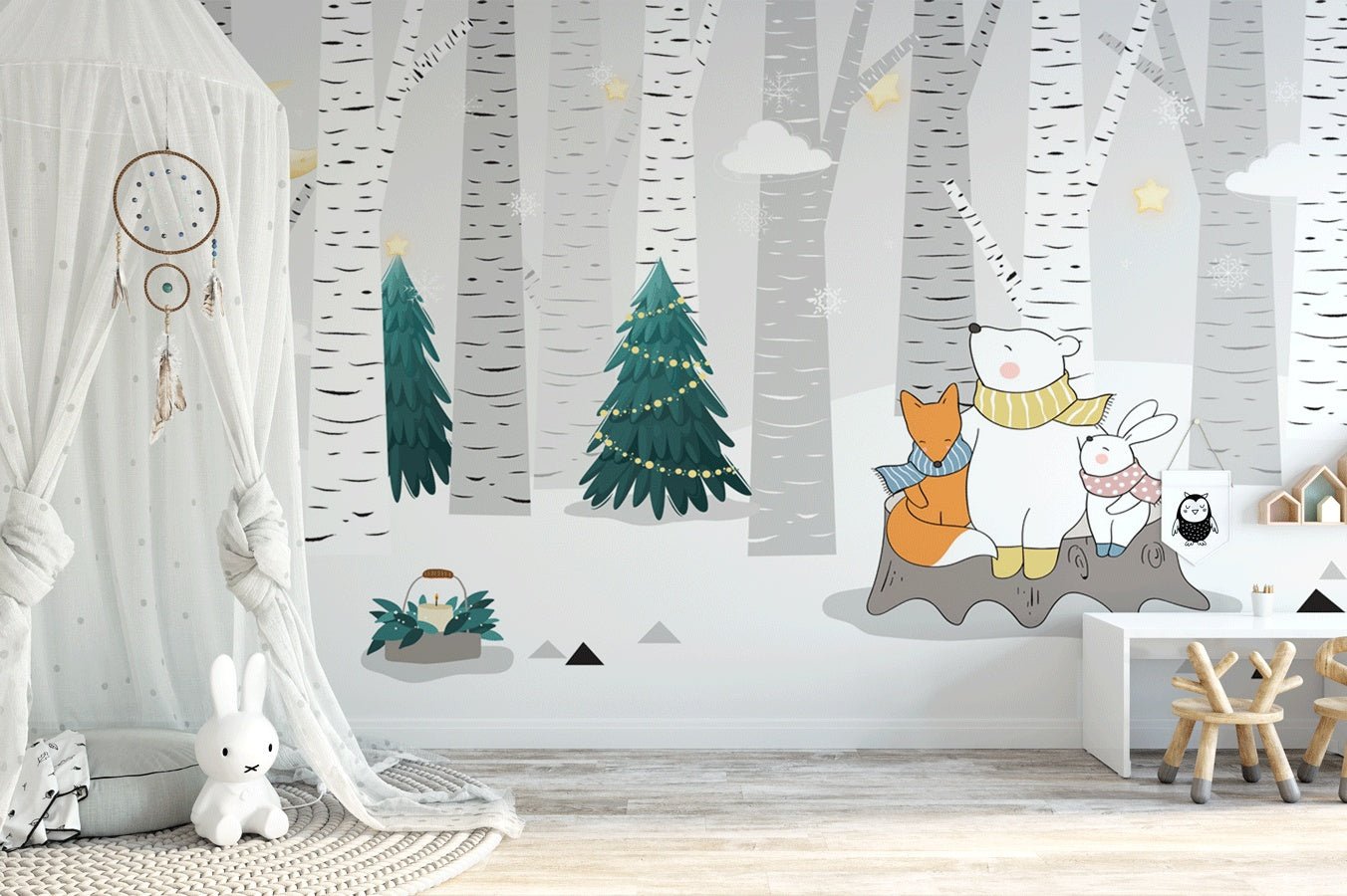 Papier peint ours polaire forêt neige - Muralconceptpapier_peint_sur_mesure