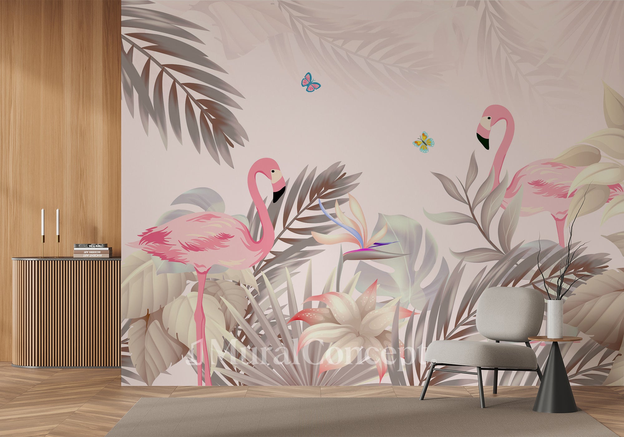 Papier peint Palm & Flamant Rose - panoramique français