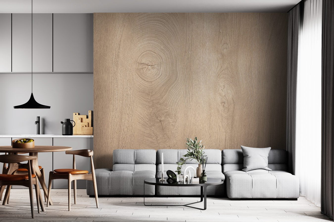 Papier peint panneau de bois mural teinte chêne clair - Muralconceptpapier_peint_sur_mesure