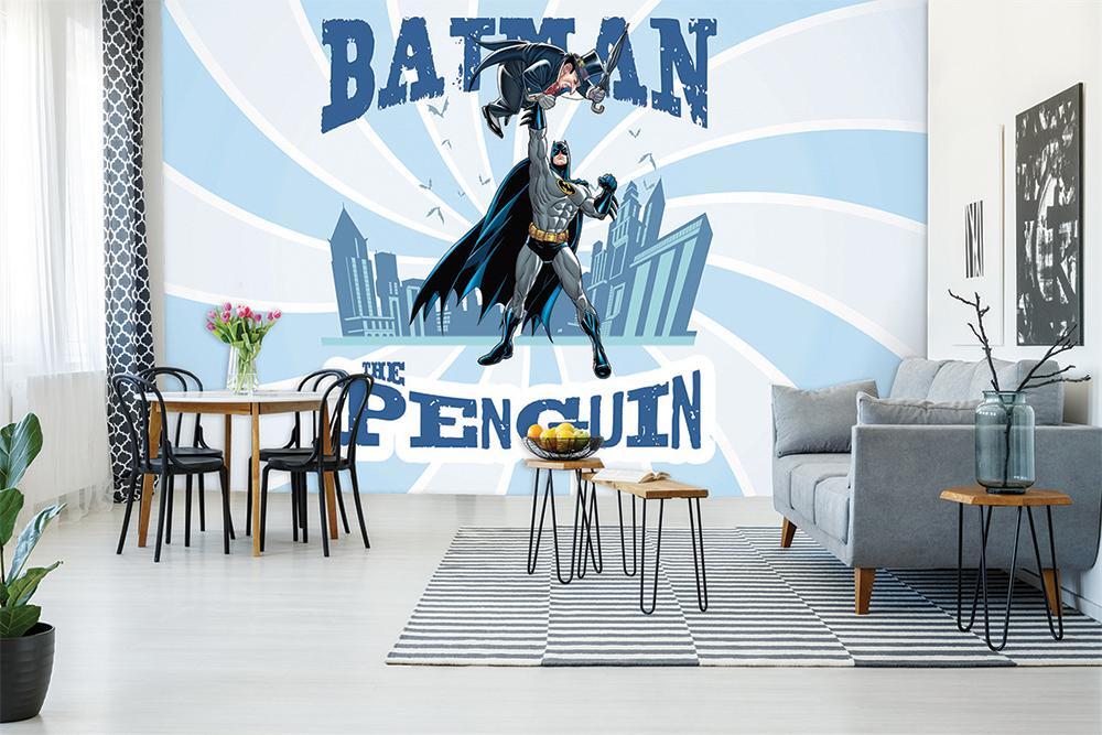Papier peint panoramique héro batman vs the penguin BD combat - papier peint sur mesure francais - muralconcept