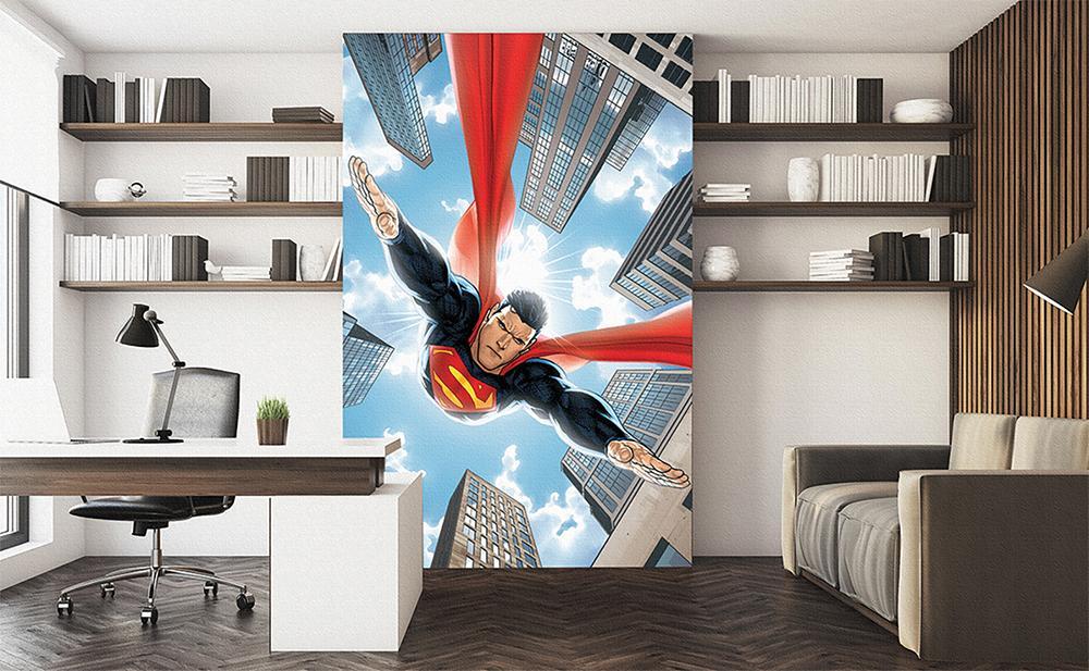 Carta da parati panoramica eroe superman fumetti volare sopra città vintage