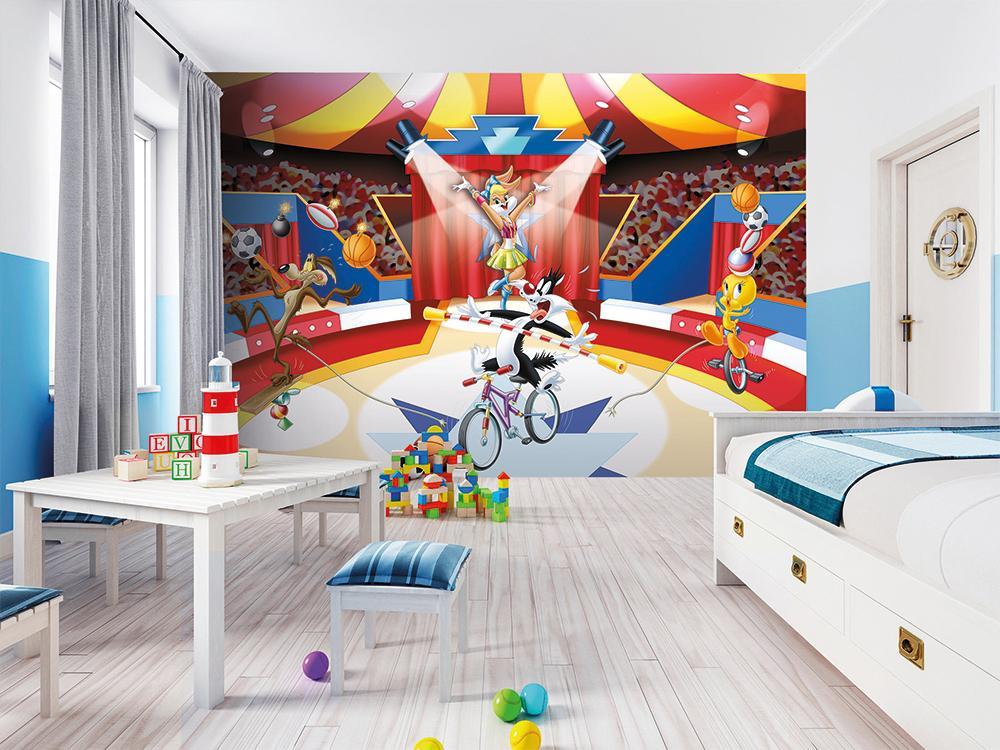 Papier peint panoramique looney cartoon spectacle de cirque - papier peint sur mesure francais - muralconcept