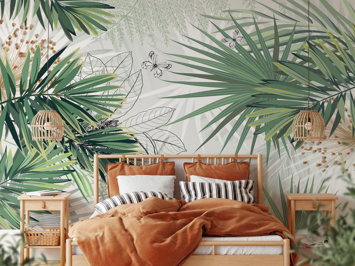 Papier peint panoramique nature green palm - papier peint sur mesure francais - muralconcept