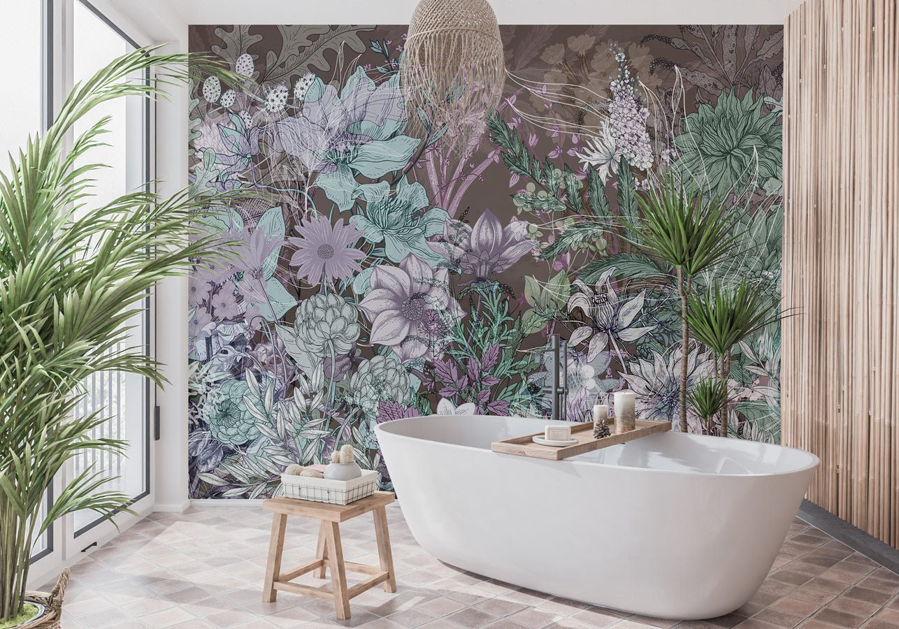 Papier peint panoramique plantes et fleurs parmes - Muralconceptpapier_peint_sur_mesure