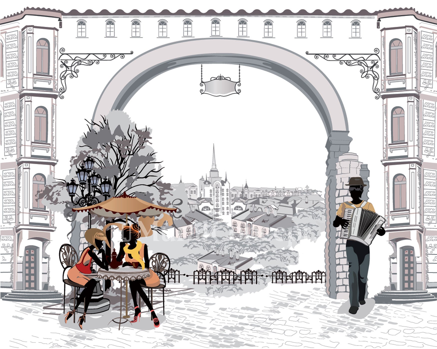 Papier peint bistrot sur un air parisien - panoramique français