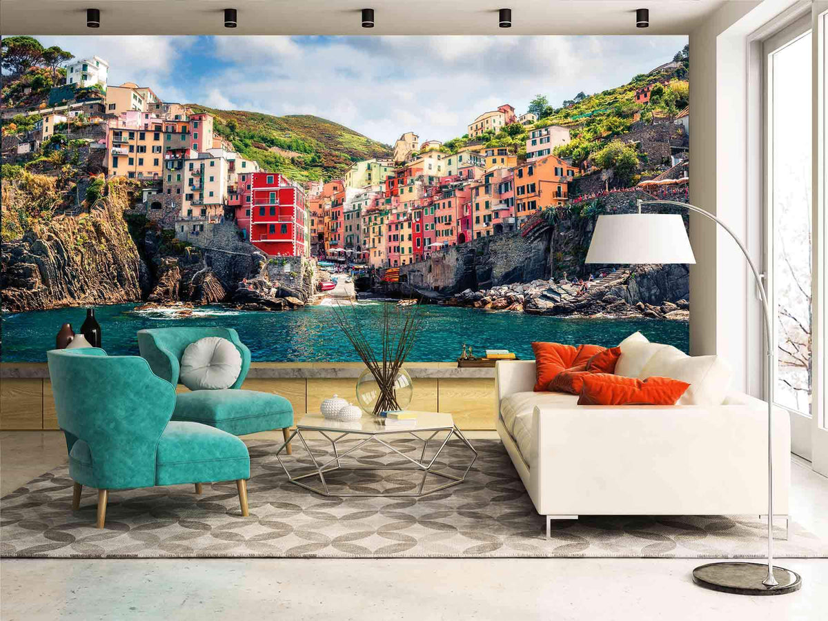 Carta da parati panoramica trompe l'oeil cinque terra