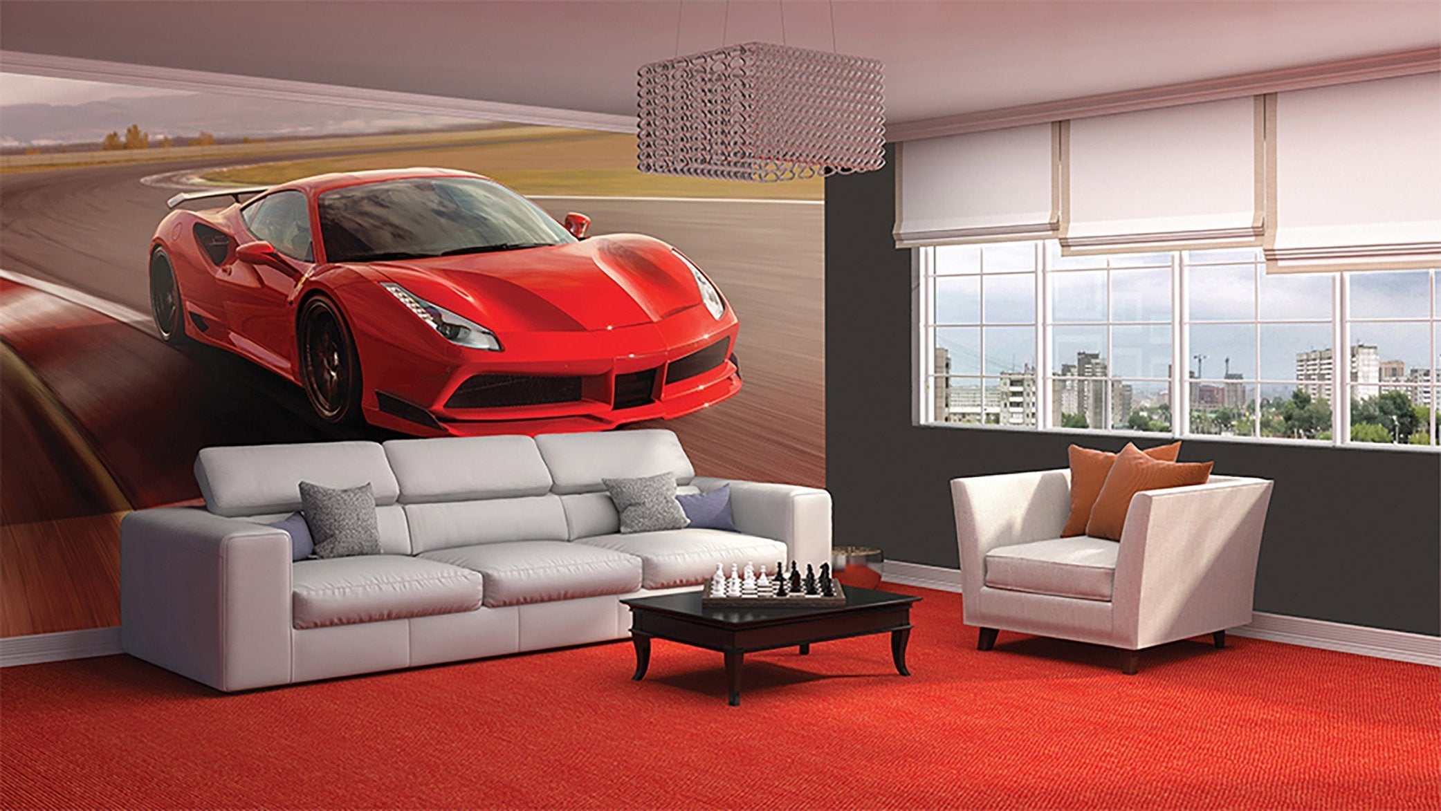 Papier peint panoramique voiture course circuit - papier peint sur mesure francais - muralconcept