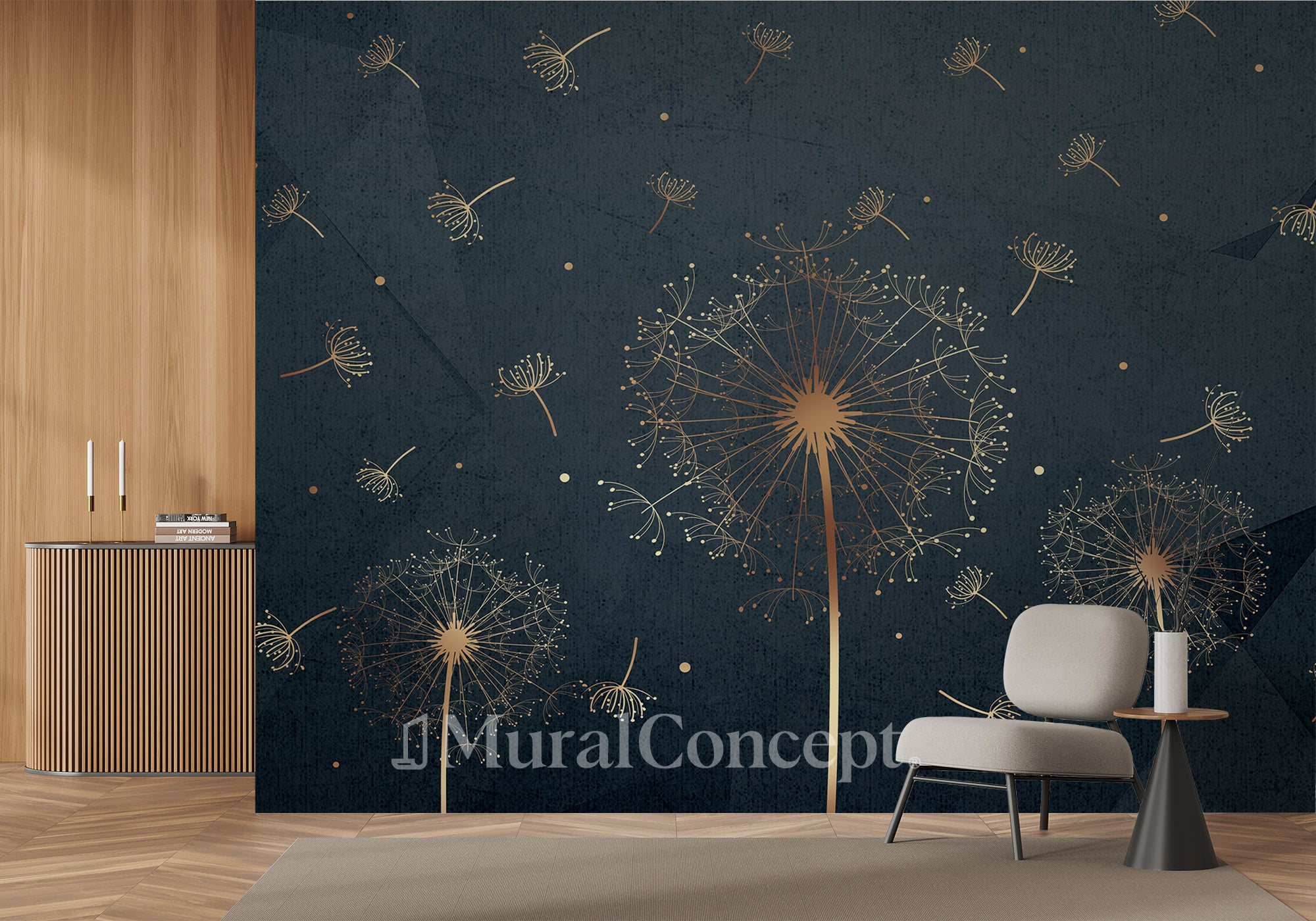 Papier peint Pissenlit & Bleu profond - panoramique français