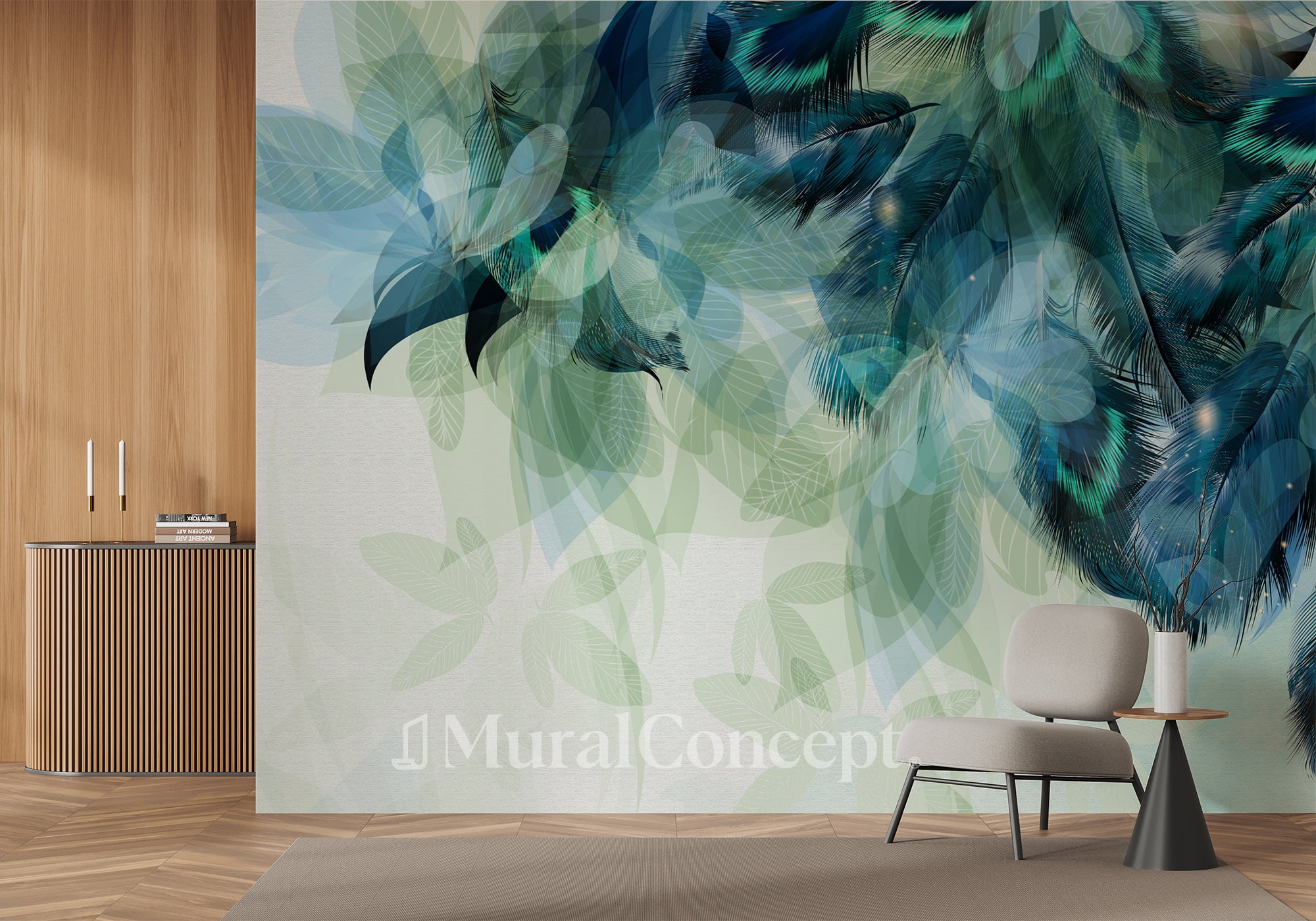 Papier Peint Plume Ethnique Paon - panoramique français