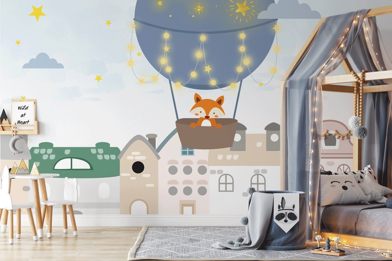 Papier peint renard et montgolfière - Muralconceptpapier_peint_sur_mesure