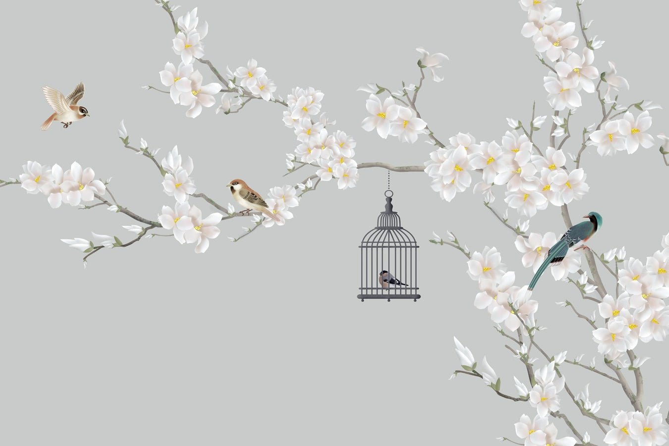 Papier peint salon romantique arbre en floraison - Muralconceptpapier_peint_sur_mesure