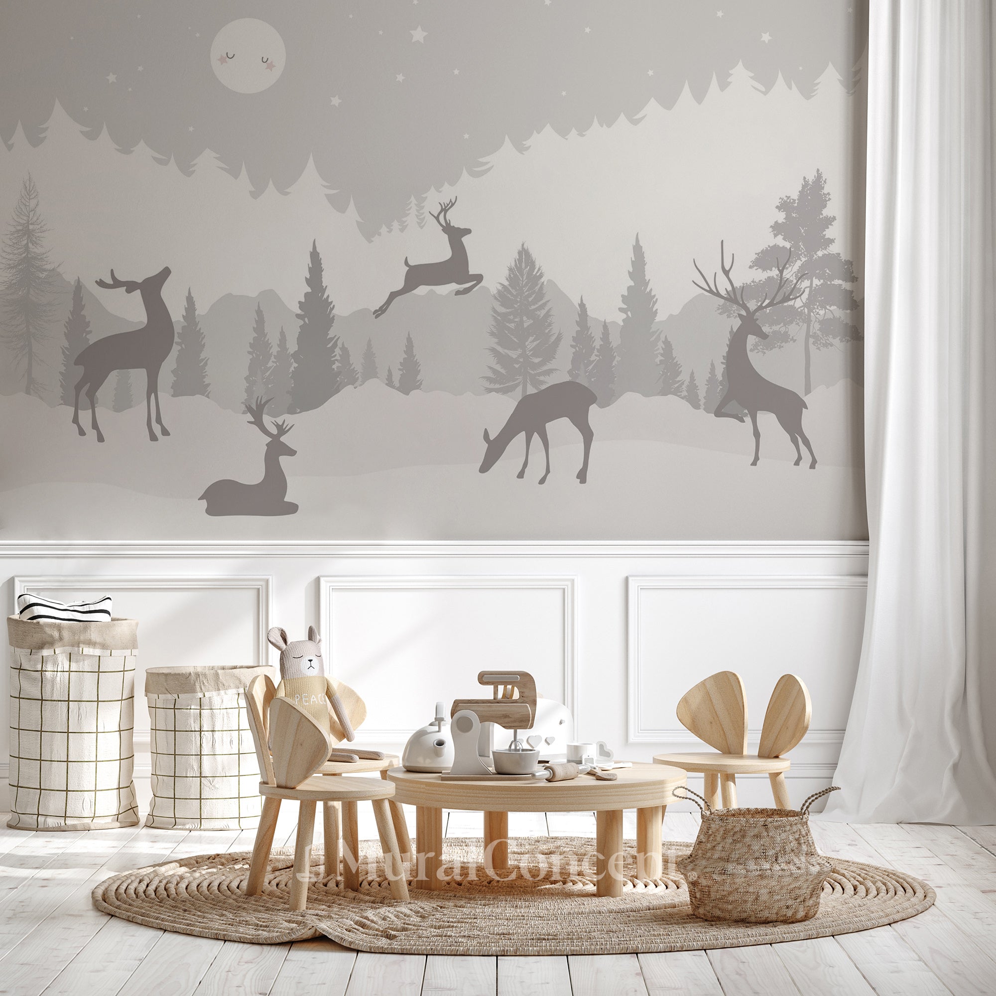Papier peint chambre enfant danse des cerfs - décor mural français