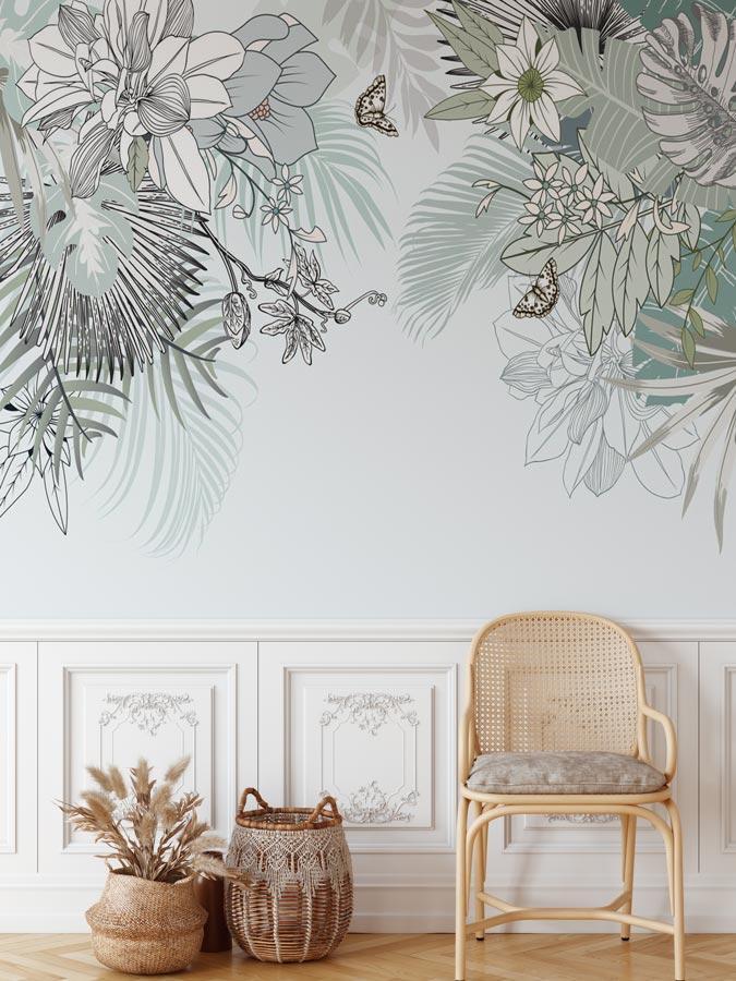 Papier peint tendance nature plante vert d'eau - papier peint sur mesure francais - muralconcept