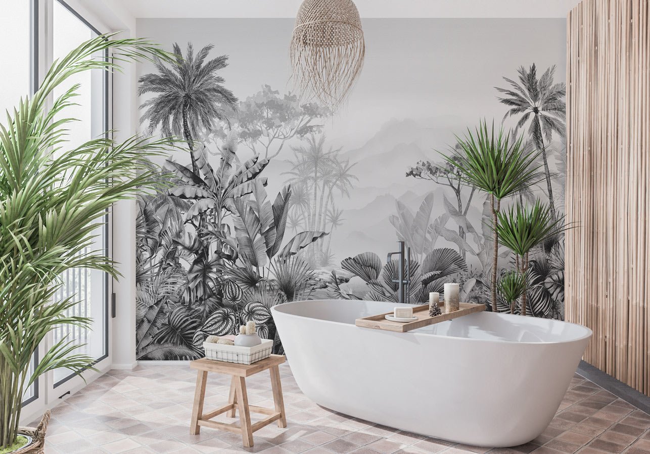 Papier peint tendance tropical noir et blanc - Muralconceptpapier_peint_sur_mesure