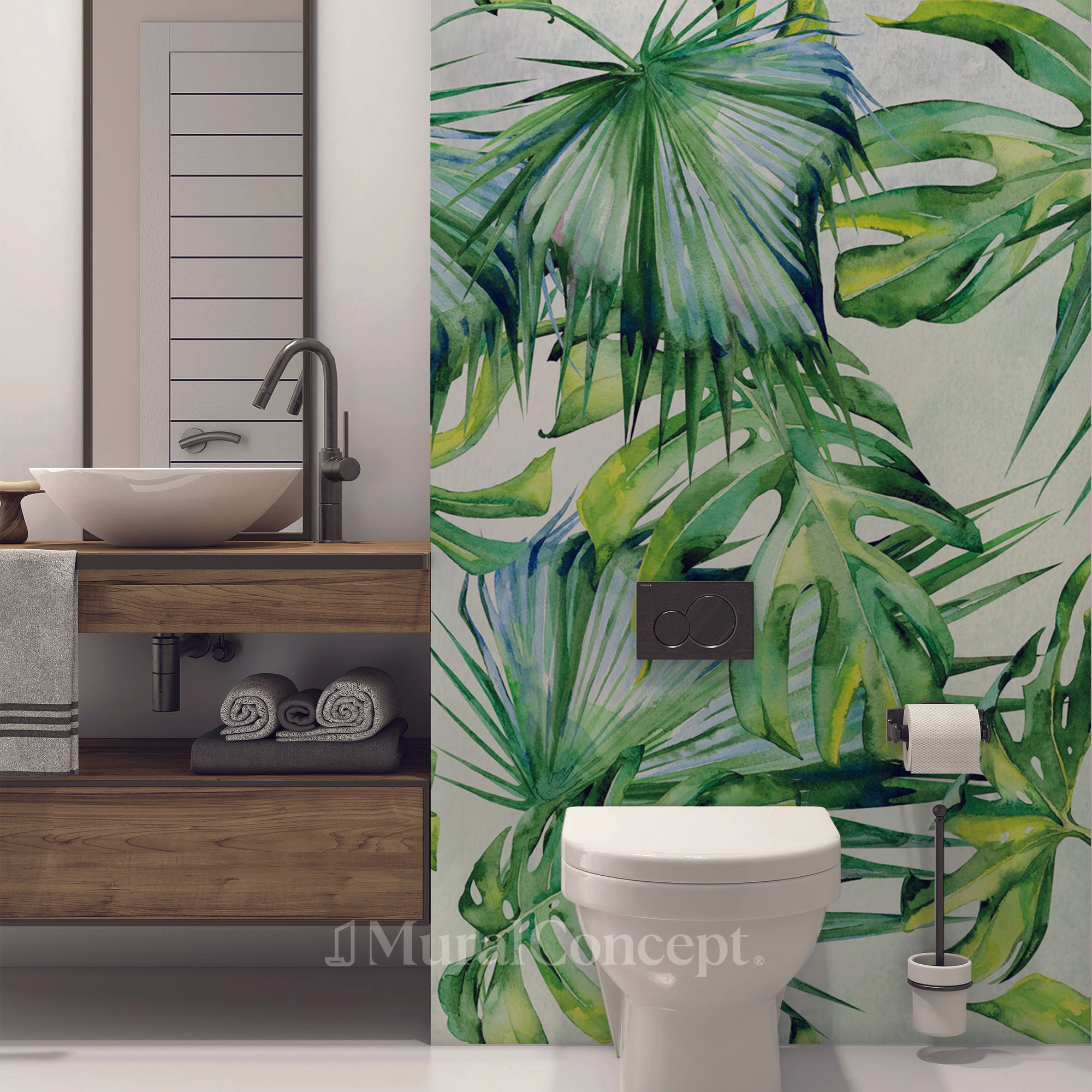 Papier peint toilette Feuillages Verts - panoramique sur mesure francais - muralconcept