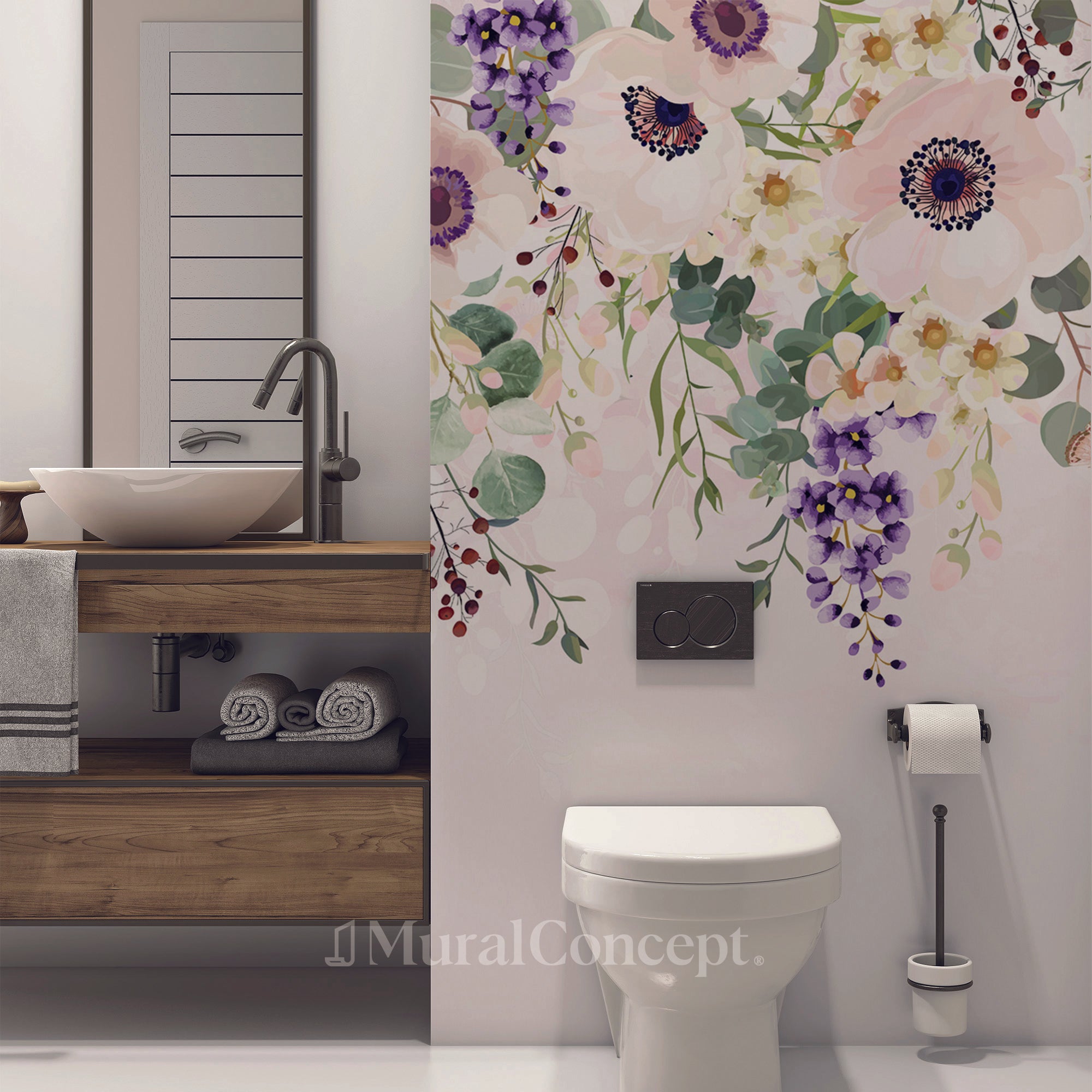 Papier peint toilette fleurs merveilleuses - panoramique sur mesure francais - muralconcept