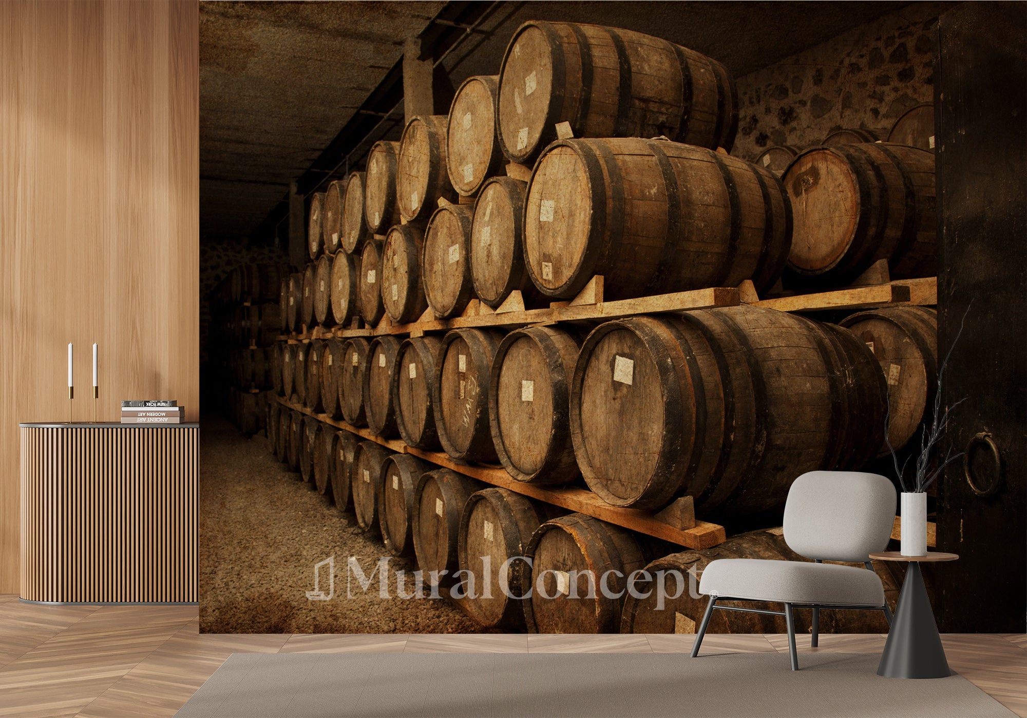 Papier peint Tonneau Cave à vin - panoramique français