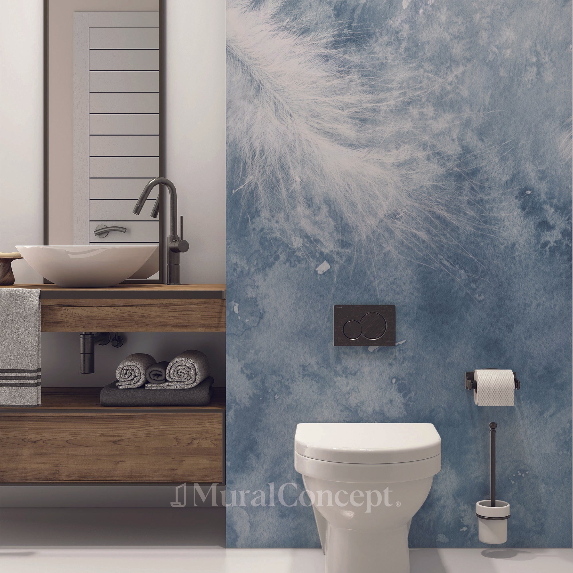 Papier peint wc Plume Blanche - panoramique sur mesure francais - muralconcept