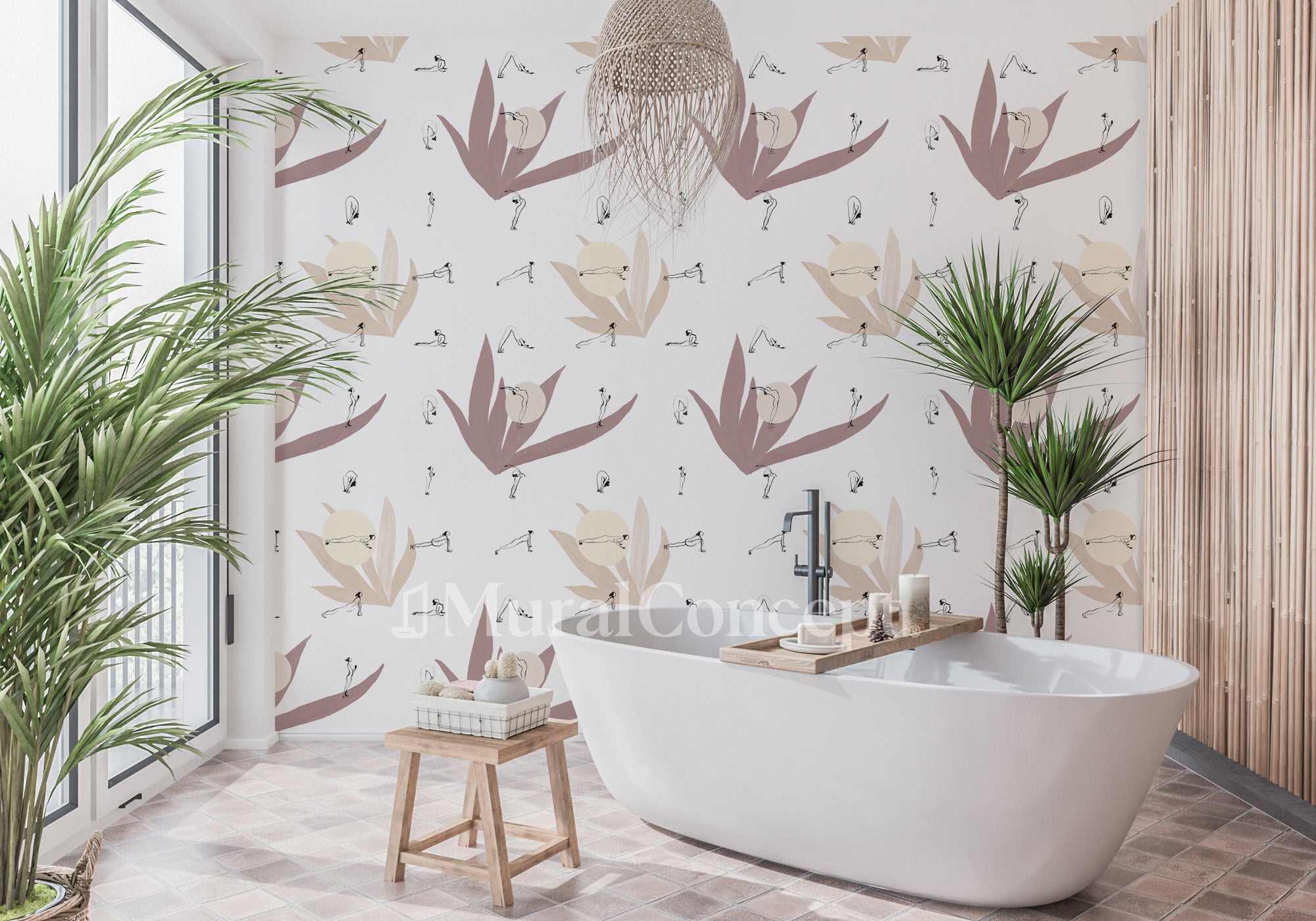 Papier peint salle de bain yoga lotus - panoramique français