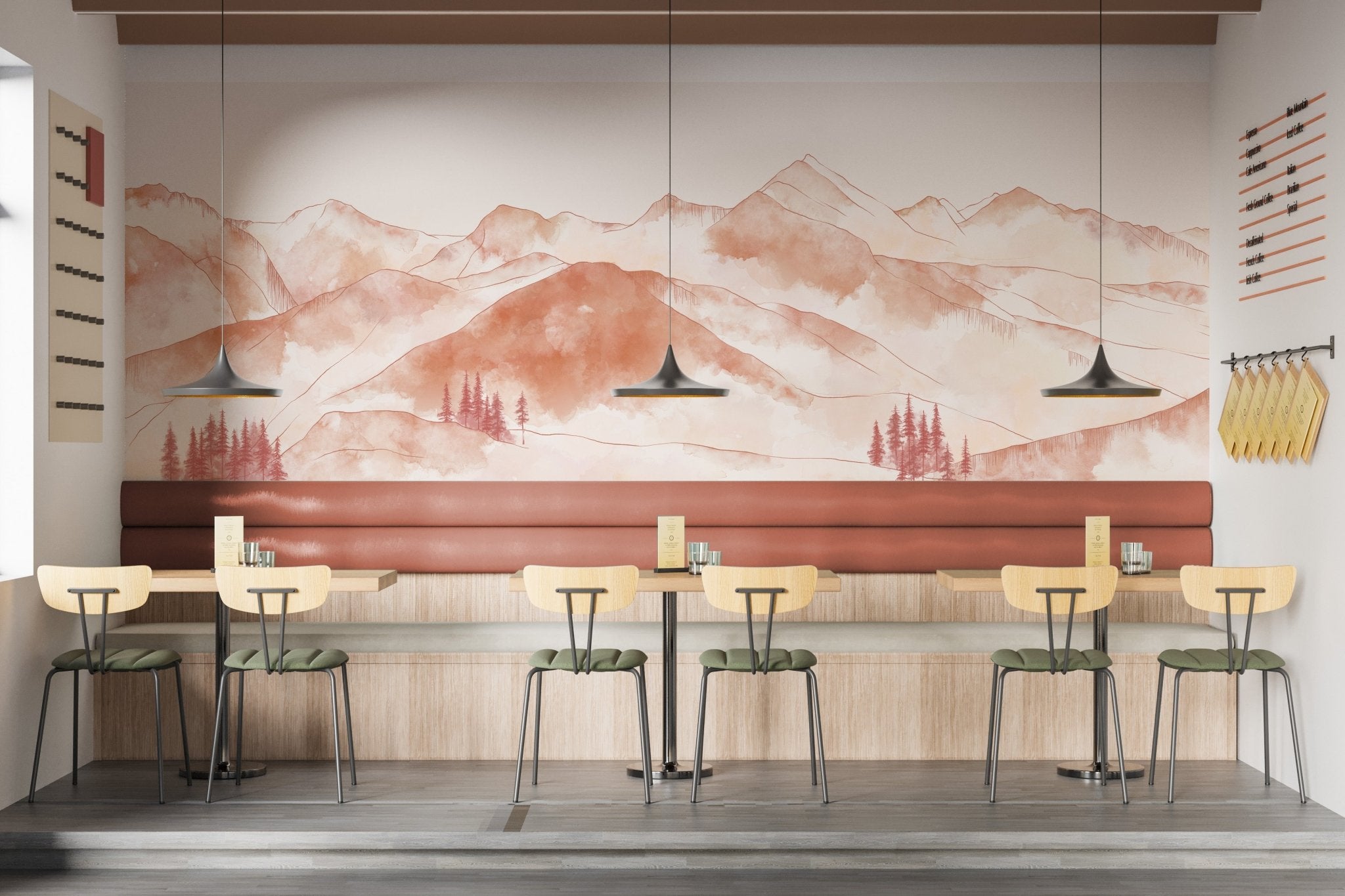 Papier peint restaurant montagne Aravis - panoramique français