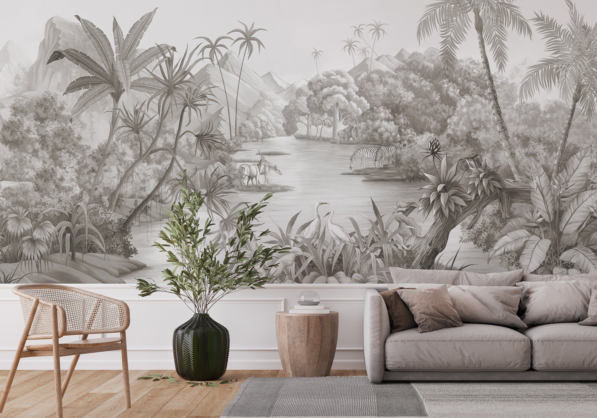 Papier peint panoramique jungle pittoresque - papier peint sur mesure francais - muralconcept