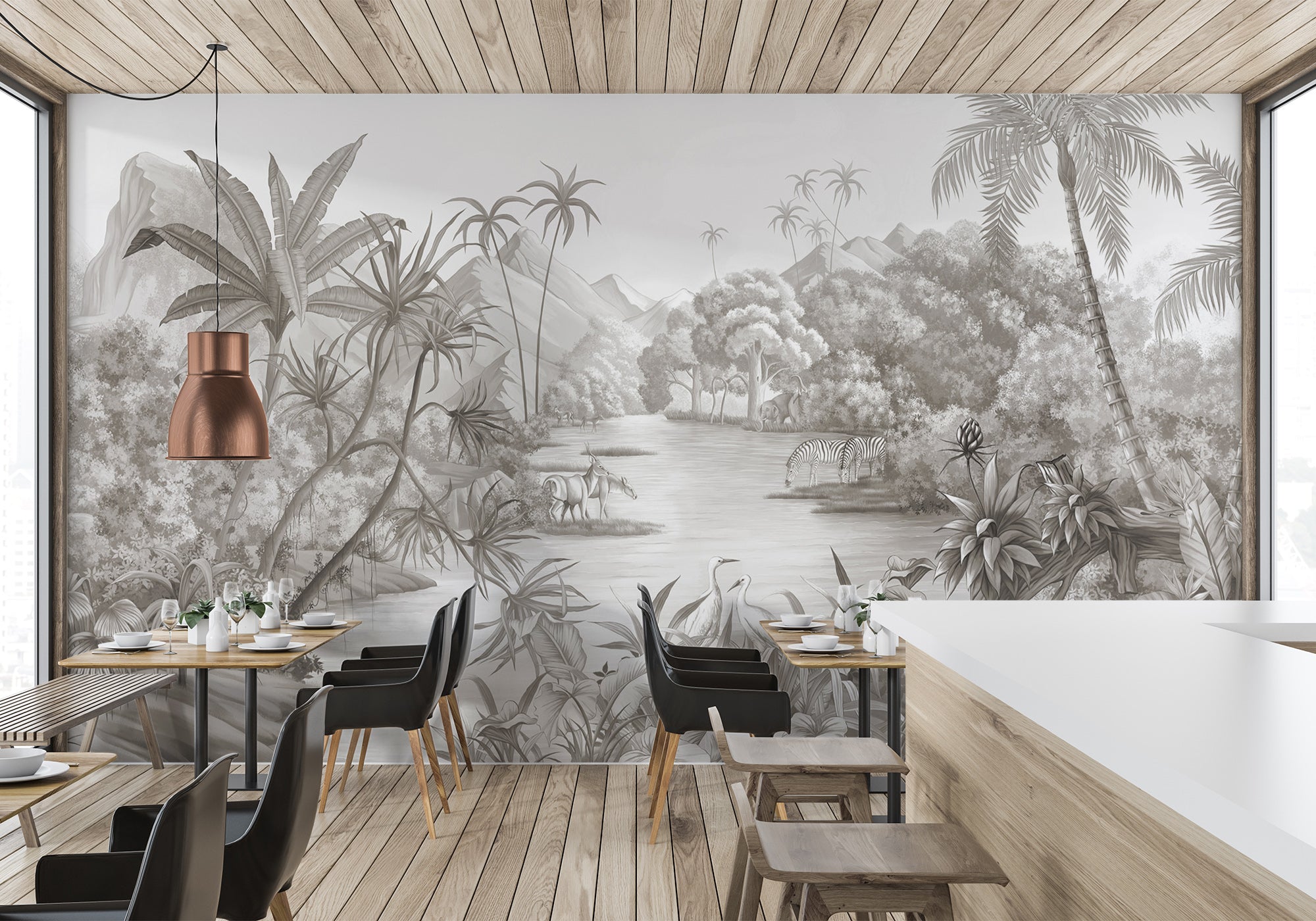 Papier peint panoramique jungle pittoresque - papier peint sur mesure francais - muralconcept