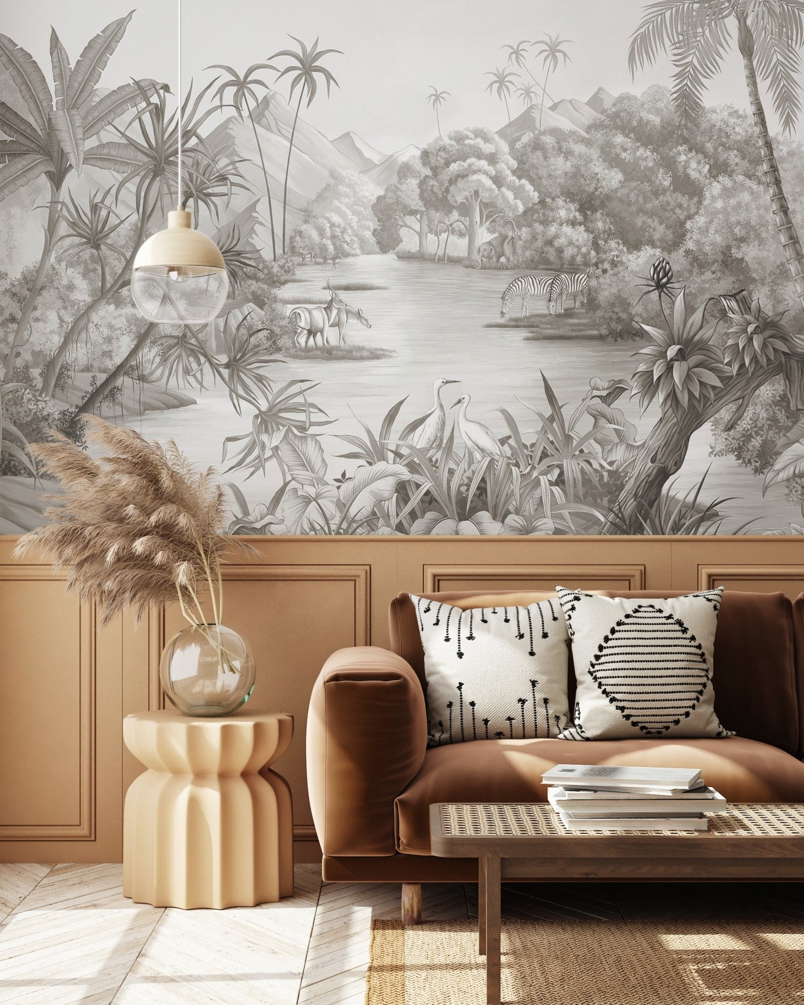 Papier peint panoramique jungle pittoresque - papier peint sur mesure francais - muralconcept