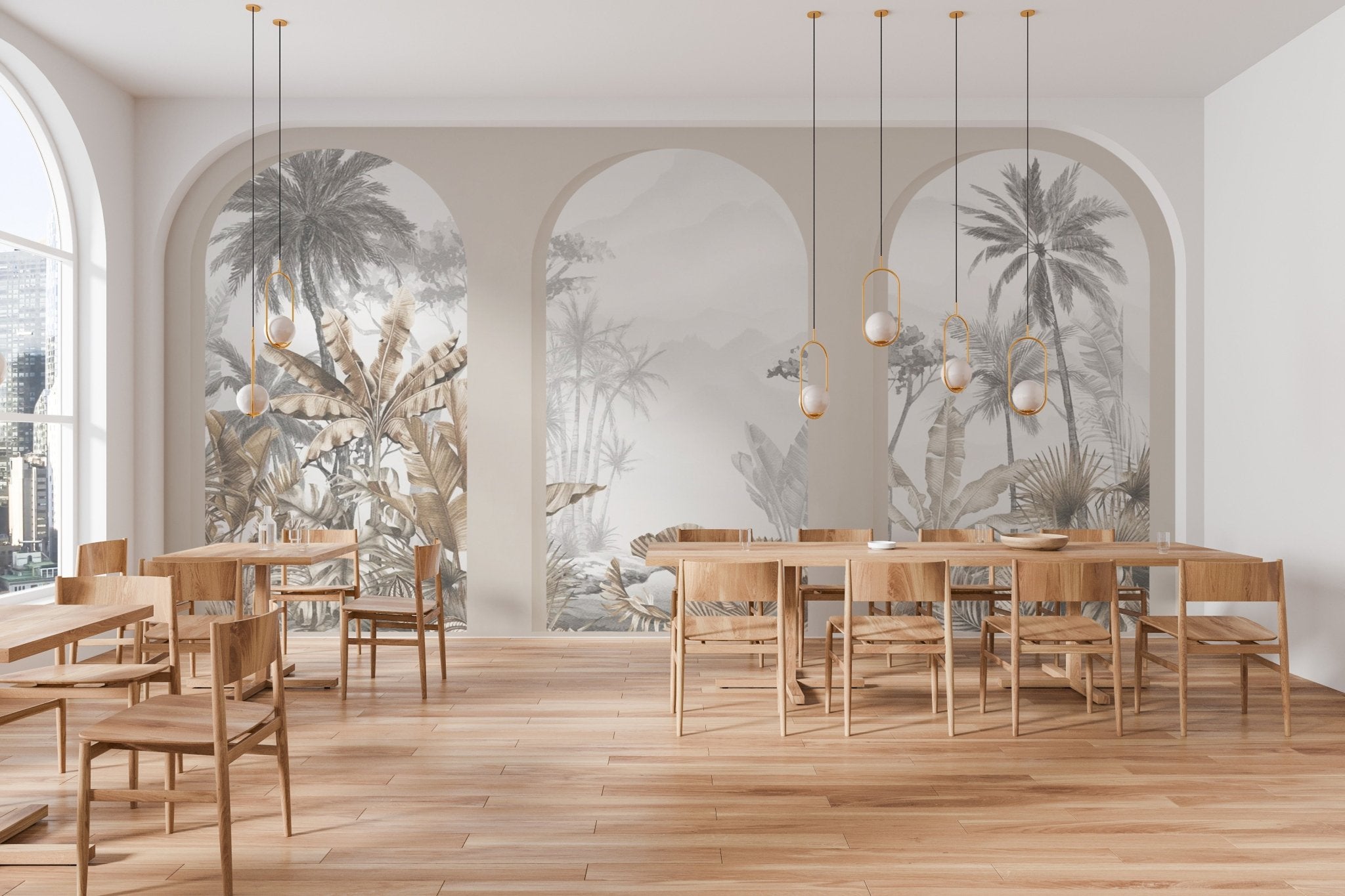 Papier peint arches tropicales sépia, mural concept, tendance